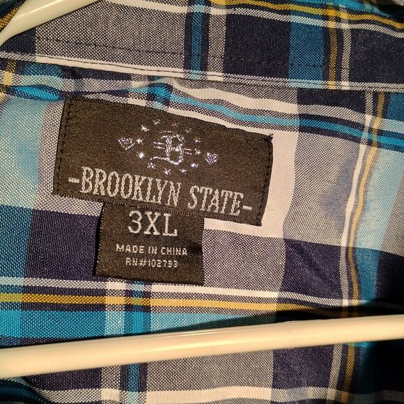 Men’s 3XL Blue & White Plaid Flannel Shirt – Brooklyn State Long Sleeve Casual - Picture 3 of 4